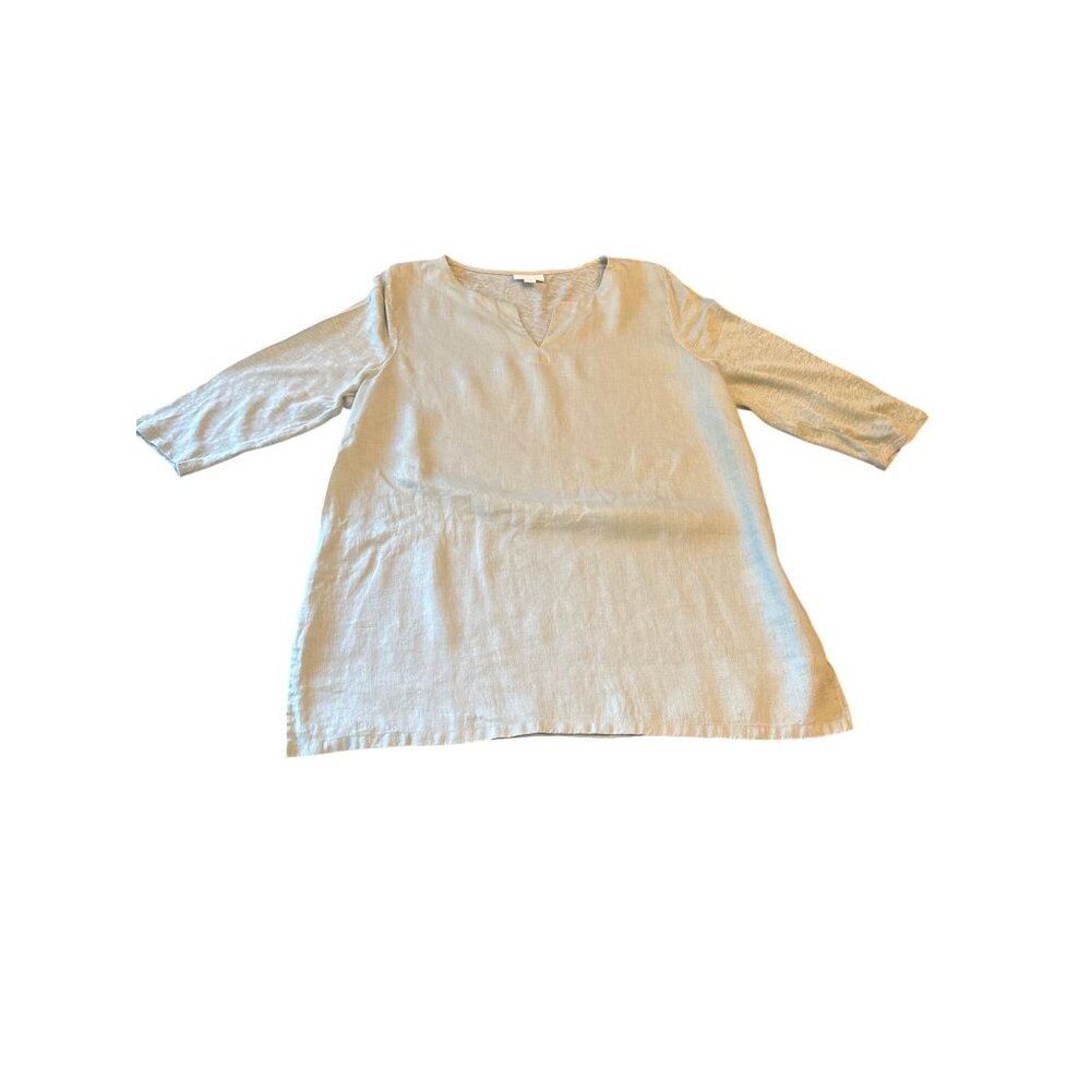 J.Jill Love Linen Womens Top‎ L Petite Light Blue Green 3/4 Sleeve Minimalist